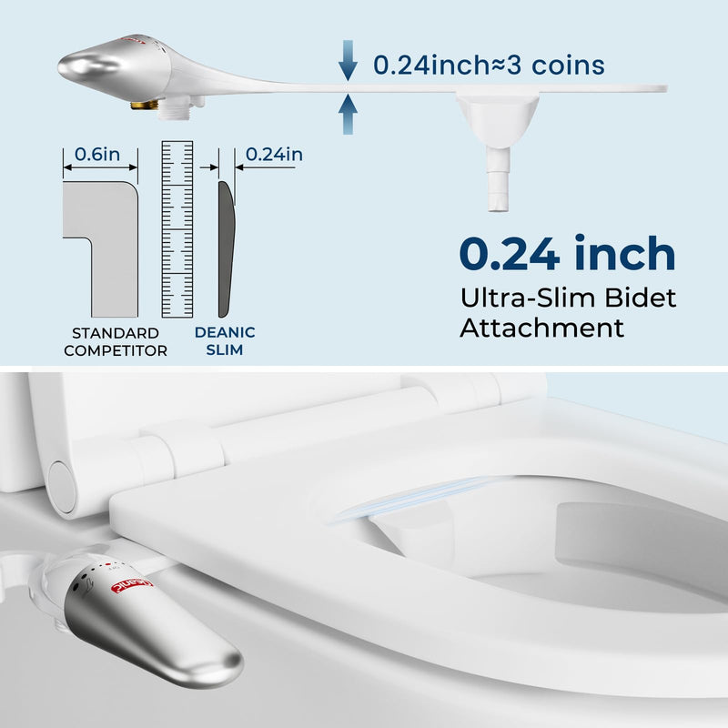 DEANIC 2-in-1 Bidet Attachment with Handheld Bath Bidet Sprayer, Ultra-Slim Adjustable Water Pressure Nozzle, Cold Water Non Electric Hand Sprayer for Toilet Seat (Sliver White) Sliver White 1