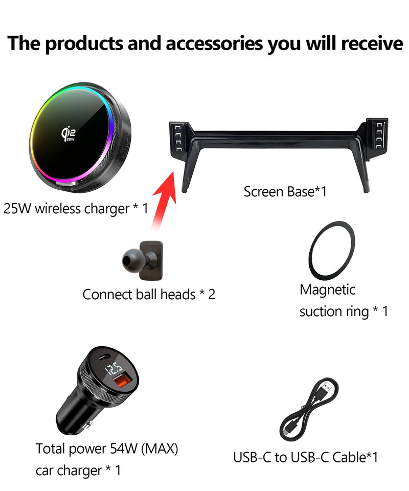 25W Car Mount Charger for Kia Forte 2022-2024 10.25-Inch Screen | 2022 2023 2024 Kia Forte Qi2.2 25W MagSafe Fast Charging Cell Phone Holder Accessories,with Cooling Fan＆54W Fast Adapter for 2022-2024 Kia Forte(10.25 Inch)