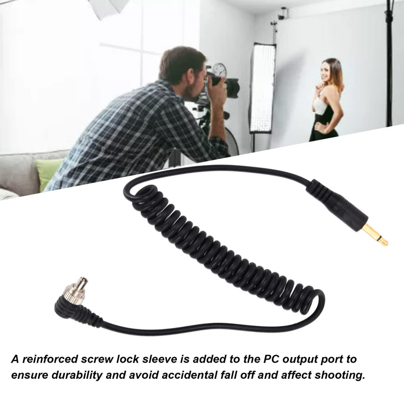 Acouto Camera Flash Cable 2pcs Universal 3.5mm to Male Flash PC Sync Cable Coiled Cord with Screw Lock Male Flash PC Sync Cable for Digital Cameras Approx. 30-80cm / 11.8-31.5in