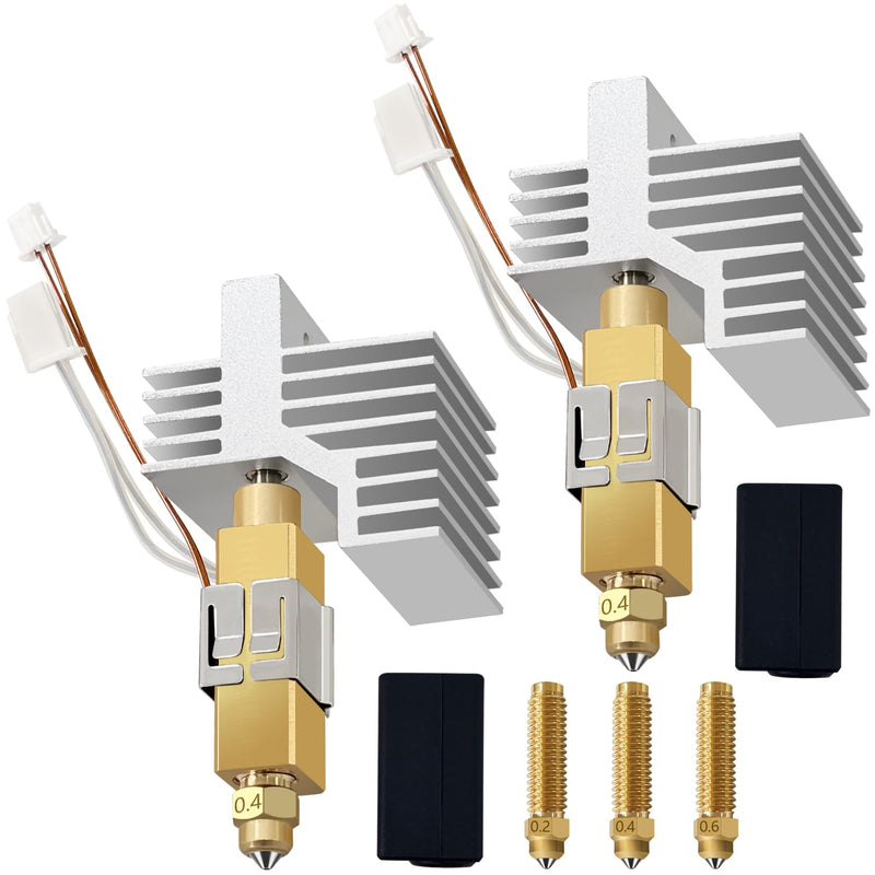 2PK 0.4MM CC2 Hotend for Centauri Carbon 2/CC2 Ceramic Hot End Upgrade Extruder Hotend Print Head Replacement with Extra 0.2MM 0.4MM 0.6MM Brass-Hardened Nozzle for Elegoo CC 2 Accessories 2PK 0.4MM CC2 Hotend