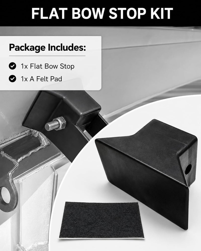 Non-Marring Flat Bow Stop for Boat Trailers, 5.5 in Span, 1/2 in Shaft | Includes protective felt pad; EPDM rubber bow stop for flat-bottom boats, skiffs, jon boats and boat trailer bow support
