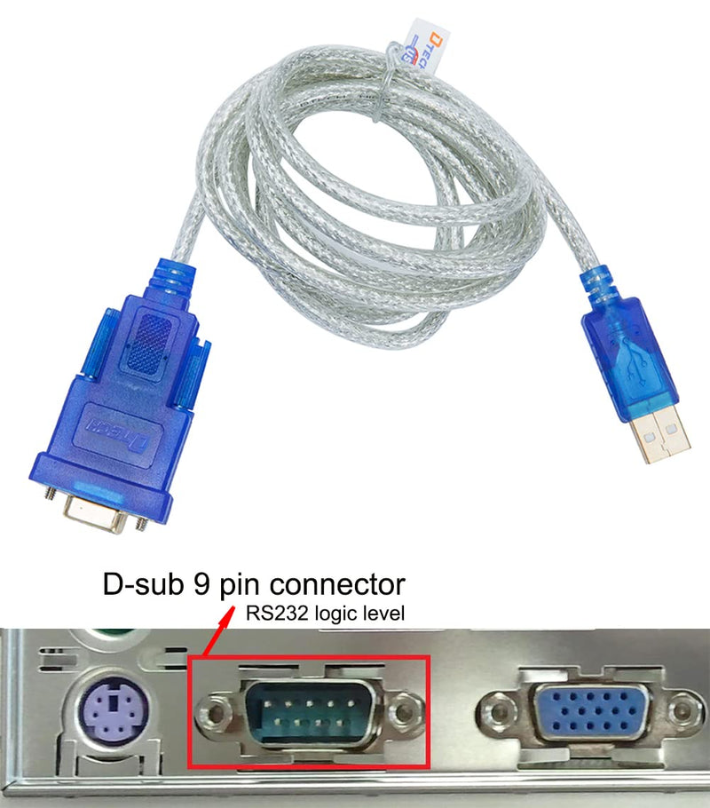 DTech 10 Feet USB to Serial RS232 Female Adapter Cable Prolific Chip DB9 RS-232 to USB 2.0 Cord Windows 11 10 8 7 Mac Linux 10ft RS233 cable