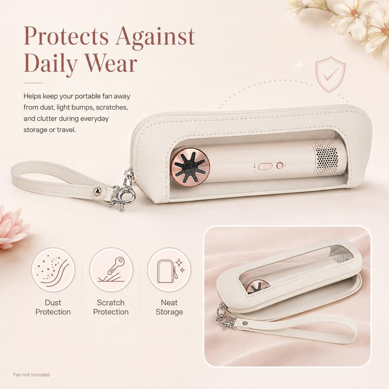 PU Leather Carrying Case Compatible with Dyson HushJet Mini Cool Fan, Clear Window Storage Pouch with Detachable Wrist Strap, Portable Travel Organizer Case for Mini Cooling Fan, Case Only