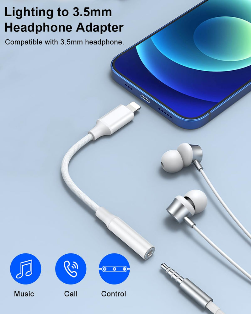 AreMe for Lightning to 3.5mm & USB C to Lightning Headphone Audio Adapter | Earbuds Adapter Converter for iPhone, Support Line Control & Calls