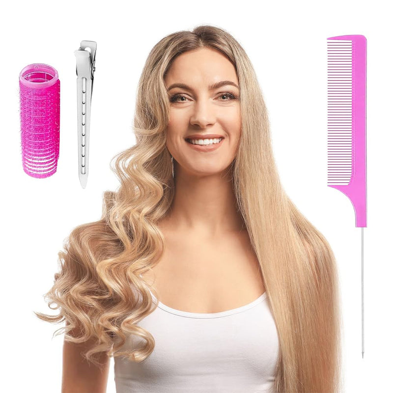 18 Pcs Self Grip Hair Rollers with Small Comb and 10 Pcs Clips, Heatless Curler, Gripping Sticky Rollers Hairdressing Curlers Tools For Short & Long Hair Salon DIY