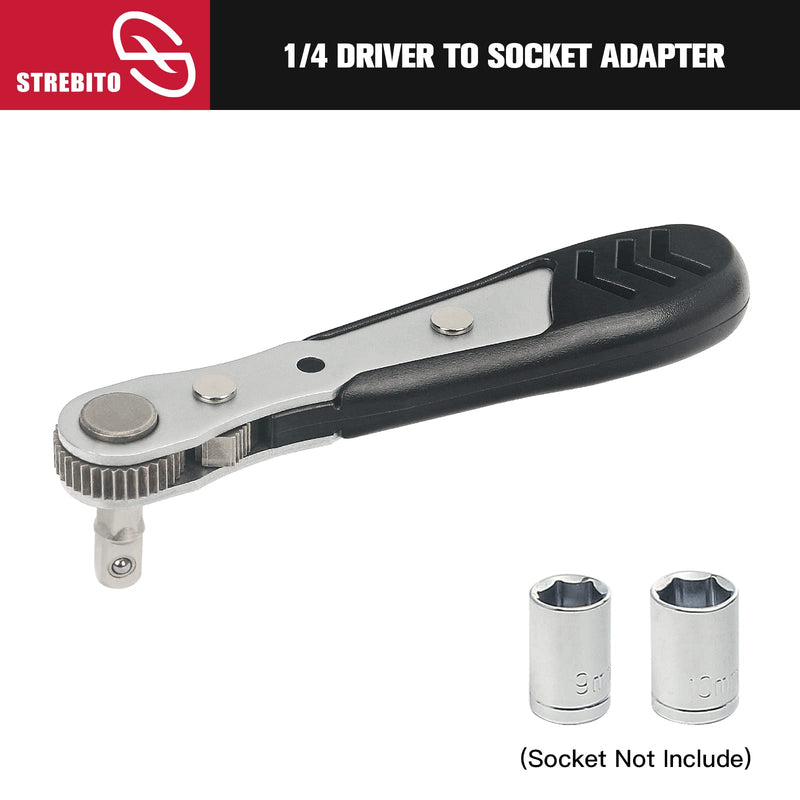 STREBITO Mini Ratchet Set, 22-Piece 1/4 Ratchet Right Angle Screwdriver, 36-Tooth Small Ratcheting Wrench Bit Ratchet For Tight Spaces, with Phillips, Slotted, Torx, Hex, Square and Adapter for Socket 22 in 1