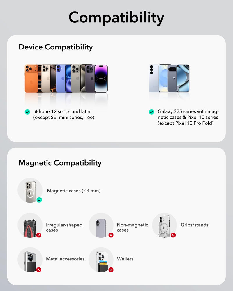 ESR for Qi2 15W MagSafe Car Mount Charger with CryoBoost, Phone Cooling MagSafe Car Charger, Air Vent/Dashboard Wireless Charging for iPhone 17/16/15/14/13/12, S25 Series, Pixel 10, Fast Charger Qi2 15W - CryoBoost
