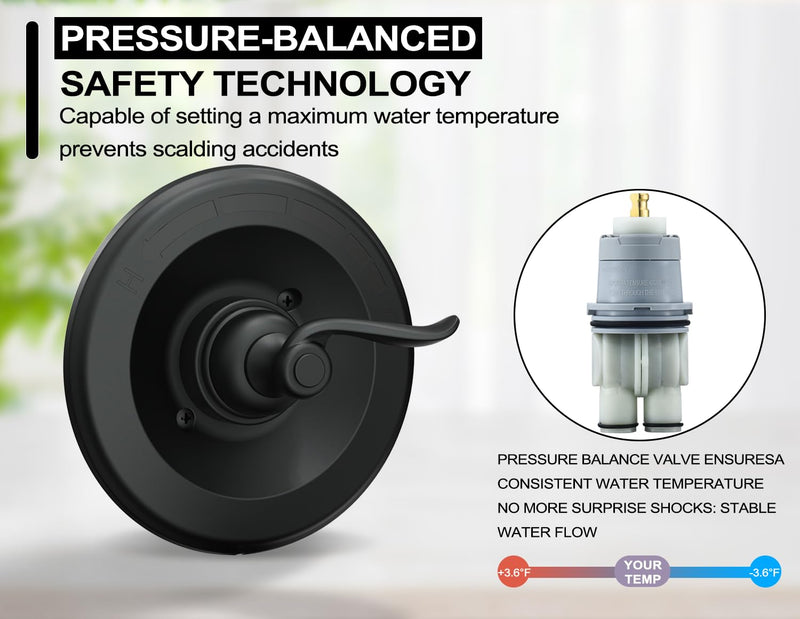 14096 Matte Black Pressure-Balancing Trim Kit Compatiable with Delta Shower Valve R10000 Series, Replacement for Windemere 14 Series Single-Function Valve Trim Kit (RP46074 Cartridge Included） Classical BT14096 Matte Blackl+1 style cartridge