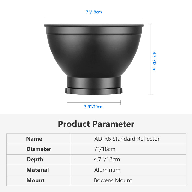 Neewer 7''/18cm Standard Reflector Diffuser Lamp Shade Dish for Bowens Mount Studio Flash Video Light Like Neewer CB60, CB100, CB150, Vision 4, Vision 5, ML300, S101-300W/300W PRO/400W/400W PRO