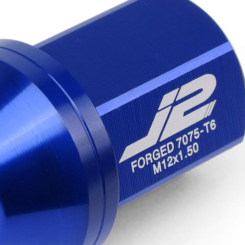 J2 Engineering 20 Pcs 7075 Aluminum Closed End M12 x 1.5 Lug Nuts Set w/Socket Adapter, Blue, Fit Conical Seat, LN-T7-006-15-BL
