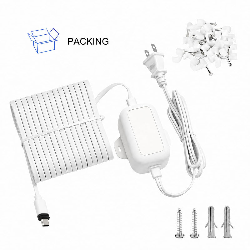 50FT Power Adapter for Ring Spotlight Cam Plus/Pro (Battery), Ring Outdoor Cam Plus (Battery) and Outdoor Cam Pro (Plug-in), 20W Long USB C Weather-Resistant Extension Cord, White