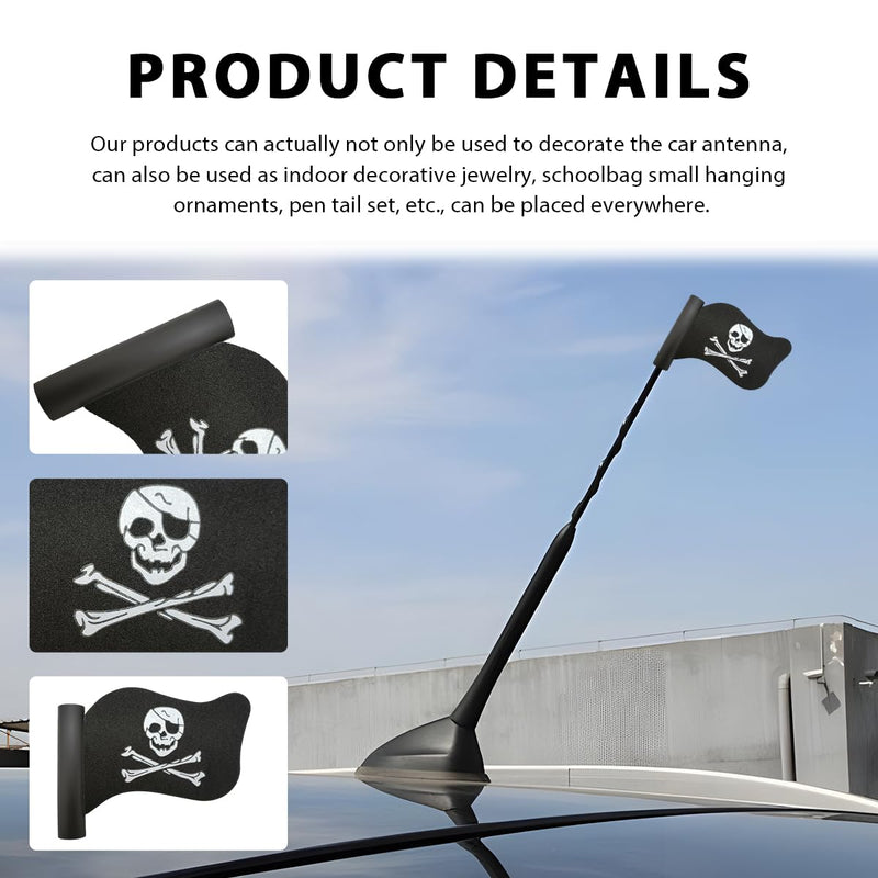 2 PCS Pirate Flag Car Antenna Topper, Skull Crossbones Creepy Automotive Antenna Decoration, Cool Pirate Flag Skeleton Auto Aearial Ball for Car Truck SUV Antennas