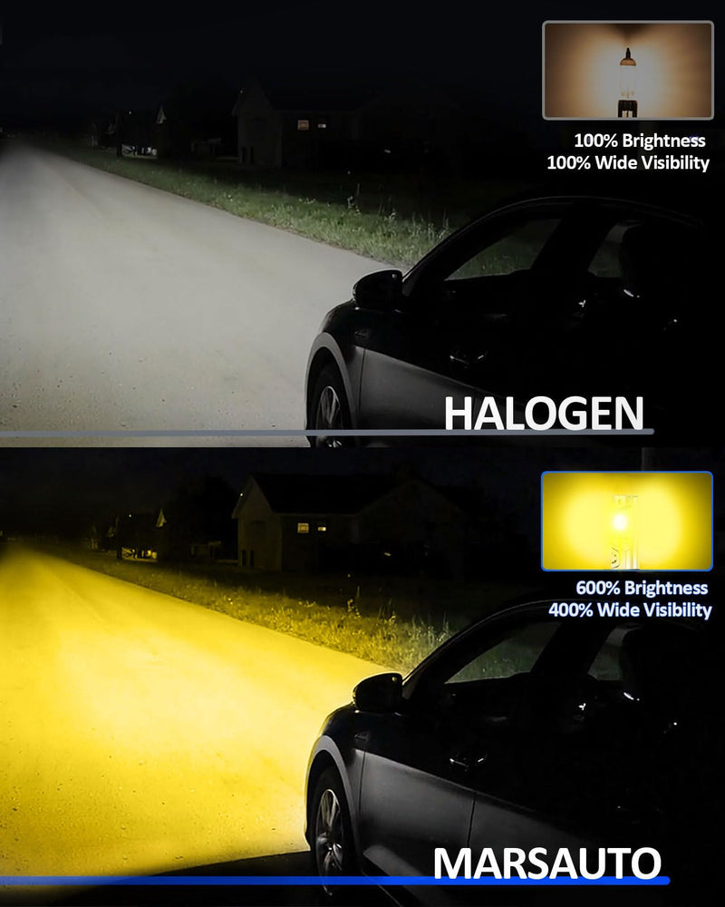 Marsauto H3 Yellow Led Fog Light Bulb, 600% High Bright H3LL Fog Lights Led, 12,000LM 3000K Amber Yellow Strong Penetration, 2024 New Upgraded CSP Chips H3 Fog Bulb for Car, Pack of 2 H3/H3ll