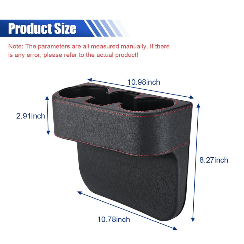 Car Cup Holder, Auto Front Seat Organizer, Multifunctional Cup Drink Holders with PU Leather Cover, Gap Filler Storage Box Coin Bucket Console Side Pocket Cell Mobile Phone Holder (Black) Black