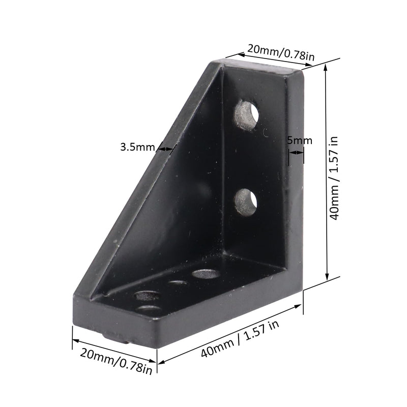 20 Sets 2020 Aluminum Extrusion T Slot Corner Bracket 20 Series Extruded Hardware 90 Degree Right Angle Connector with M5 Bolts Nuts for 20/20 80 20 2040 T V Slot Black Aluminum Profile 20Pcs 20x40 Bracket with Bolt Nut