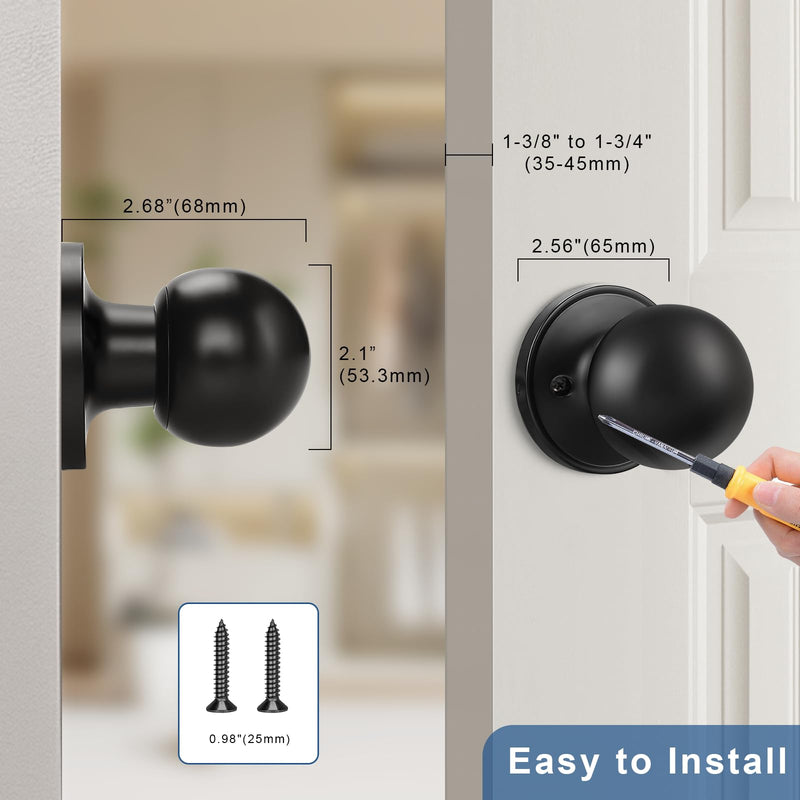 Knobonly 4 Pack Single Side Dummy Door Knob, Matte Black Non-Turning Indoor Door Knob, Closet Door Knobs, Stainless Steel