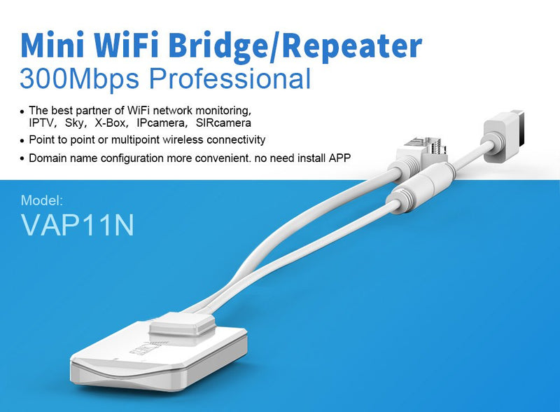 Vonets VAP11N-300 2.4GHz Mini WiFi Bridge Ethernet/WLAN to LAN Adapter/WLAN Repeater 300Mbps 802.11b/g/n for Network Devices That Need WiFi Connection with Access Point Function 2.4G Mini WiFi Bridge