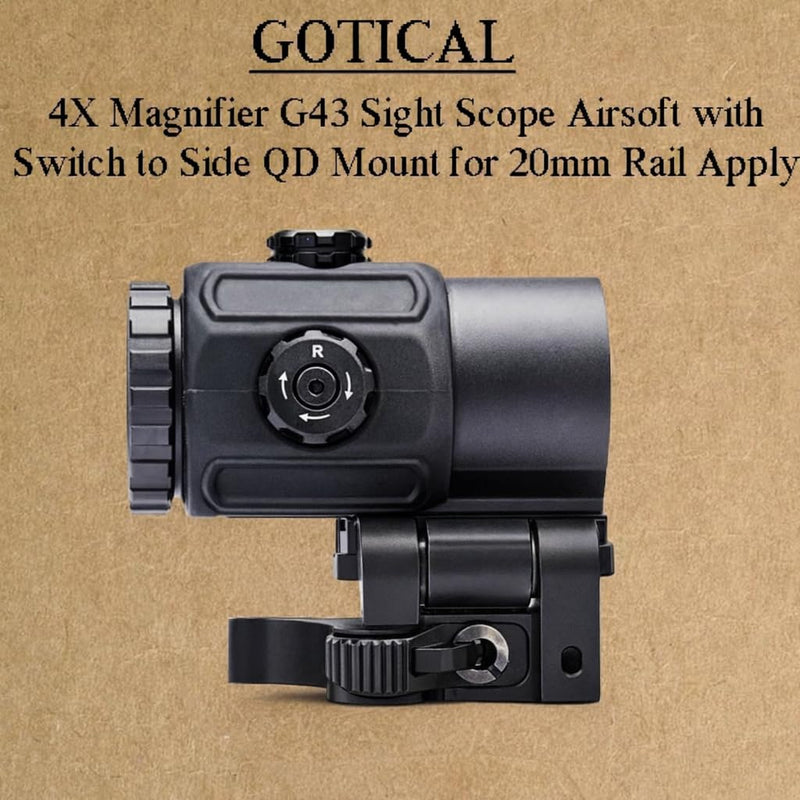 4X Magnifier G3Sight Scope Airsoft with Switch to Side QD Mount for 20mm Rail Apply for Red dot Zooms with 3X of Power Shockproof (Black - 4X Sight Scope)