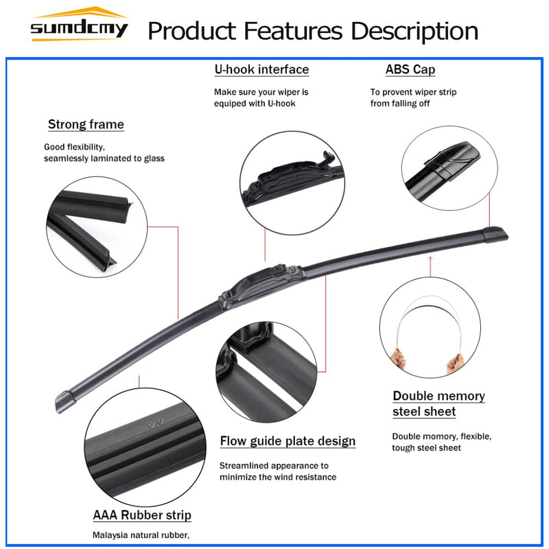 20"+20" Windshield Wiper Blade Replacement for 2003-2014 Ford E-150 E-250 E-350 Super Duty 2005-2010 Ford Explorer 2009-2014 Nissan Cube Front Windscreen Wiper for U/J hook CM2020