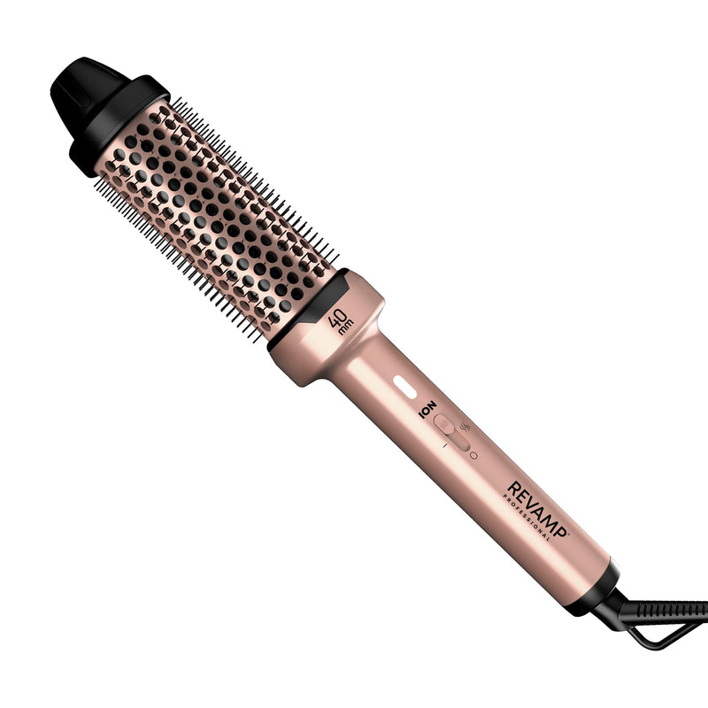 REVAMP Ceramic Hot Brush Styler - Ionic, Fast Heat, Gold Edition, 40 mm | Round Barrel Heated Curling Brush, Volumising, Thermal Styling, Blowout, Waves & Bouncy Curls