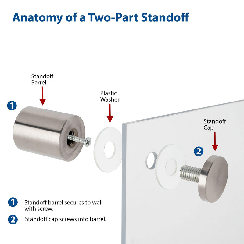Stainless Steel Standoff 1/2 Inch Diameter x 1-1/2 Inch Barrel Length Brushed Finish for PVC, Glass and Acrylic Sign Stand Off Wall Anchors and Screws 20 Piece Store/Restaurant Pack 20 Piece Pack