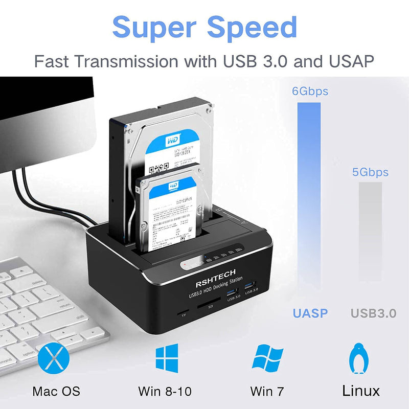 RSHTECH 3.5 inch Aluminum SATA Hard Drive Enclosure + SATA Dual Bay Hard Drive Docking Station