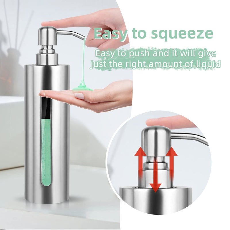 Stainless Steel Soap Dispenser, 7Oz Slim Rust Proof Liquid Soap Dispenser for Kitchen & Bathroom - Refillable Brushed Nickel Dispenser for Essential Oils and Shampoo