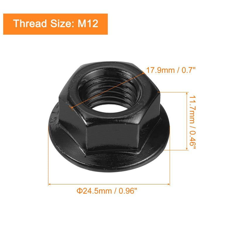 uxcell M12x1.5mm Serrated Flange Hex Lock Nuts, 25Pcs 304 Stainless Steel Non-Slip Metric Hexagon Flange Nut, Full Thread, Bright Finish, Black 25