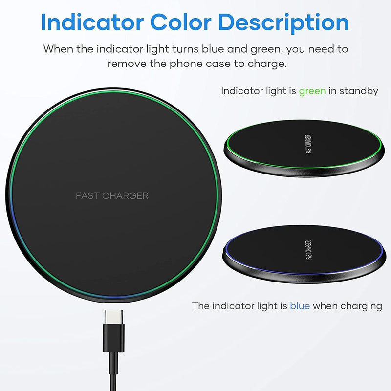 Wireless Charging Pad, Fast Wireless Charger, Ultra Slim USB Charging Dock with LED Indicator Light, Non-Slip Fast Charge Stand for iPhone/Samsung Galaxy/Android Smartphones