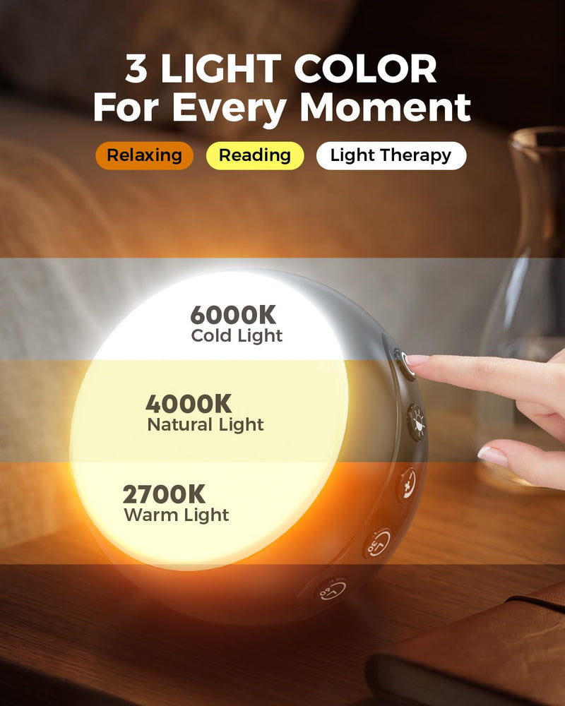 Wireless Light Therapy Lamp, 10000 Lux UV-Free Full-Spectrum Sun Lamp, 3 Color Temperatures, 5 Brightness, Timer, Rechargeable for Home Office Travel Black