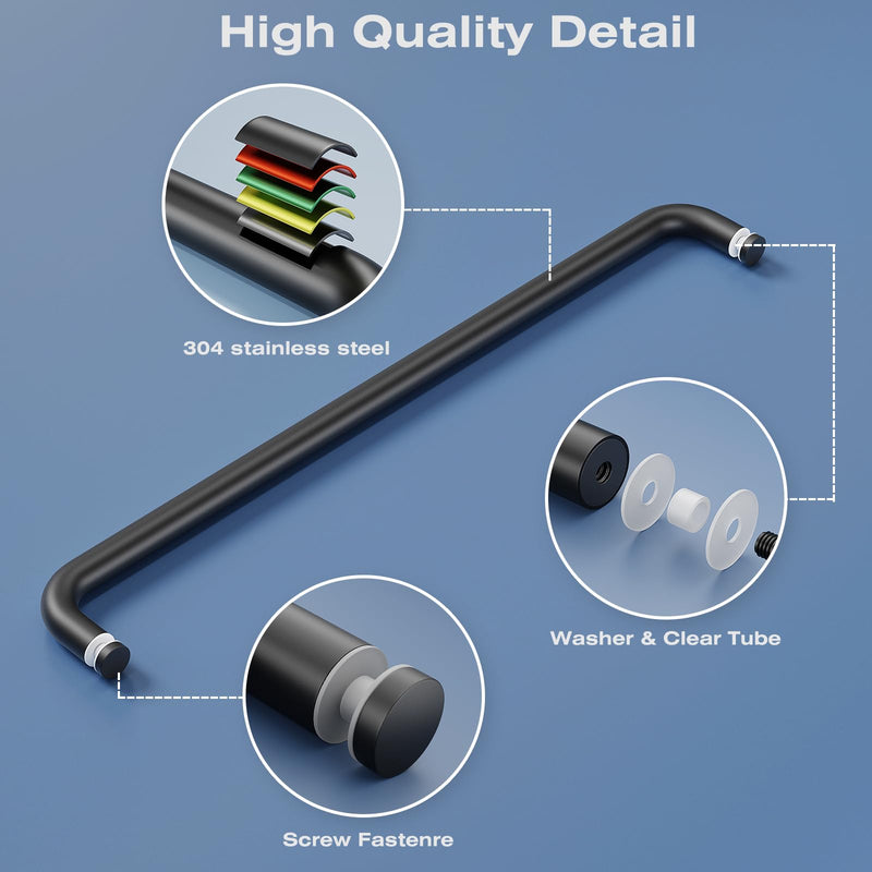 Ranbo Glass Shower Door Towel Bar 20 Inch Stainless Steel Sliding Shower Door Handle Replacement with Matte Black Finish for Commercial and Residential Glass Doors