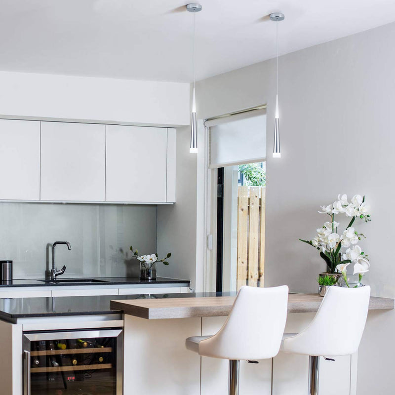 Modern Mini Island Pendant Light with Acrylic Shade LED Cone Contemporary Pendant Lighting for Kitchen Island Dining Room Living Room Bar 9W Cool White 6000K Aluminum Chrome 6000K