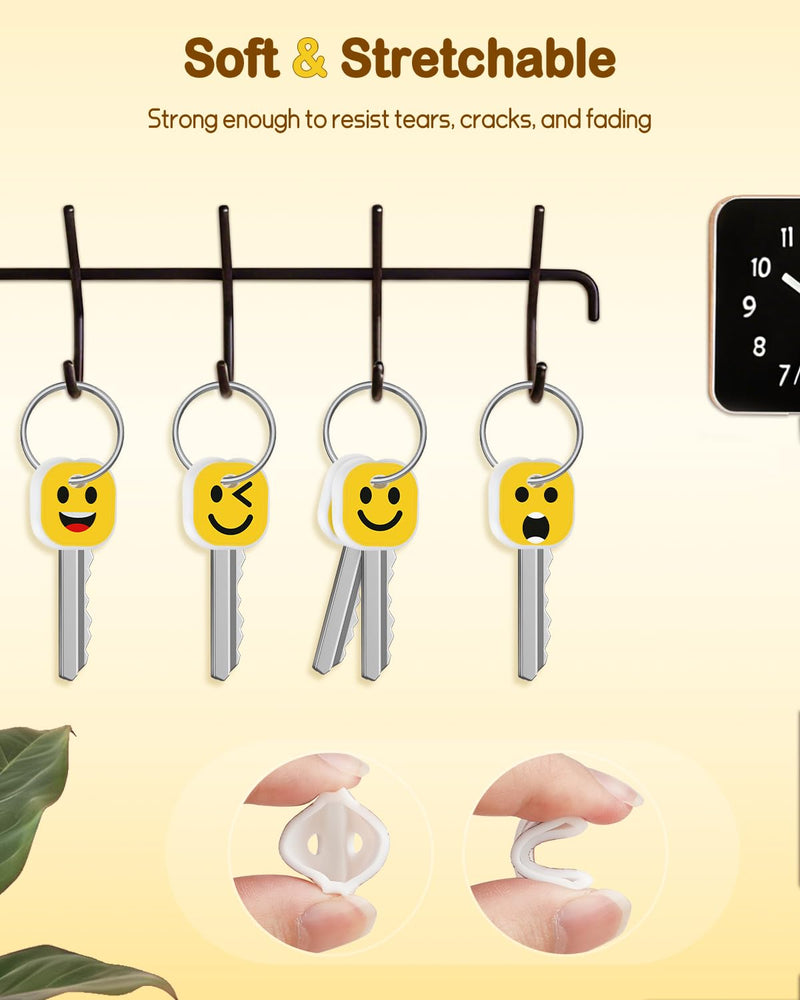 Uniclife 10 Key Covers Caps, 1" Stretchy Key Identifiers, Cartoon Faces | Durable key cover fit 0.9-1 in flat key heads for standard house keys, enables quick identification and key protection 10 Pcs
