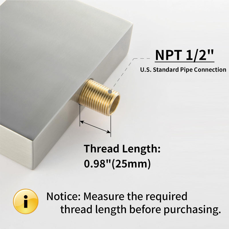 Waterfall Tub Spout Bathtub Spout for Bathtub Faucet SUS304 Stainless Steel & Solid Brass Bathroom Tub Faucet Replacement High Flow Shower Spout Brushed Nickel Wall Mount, TS1-BN Only Spout