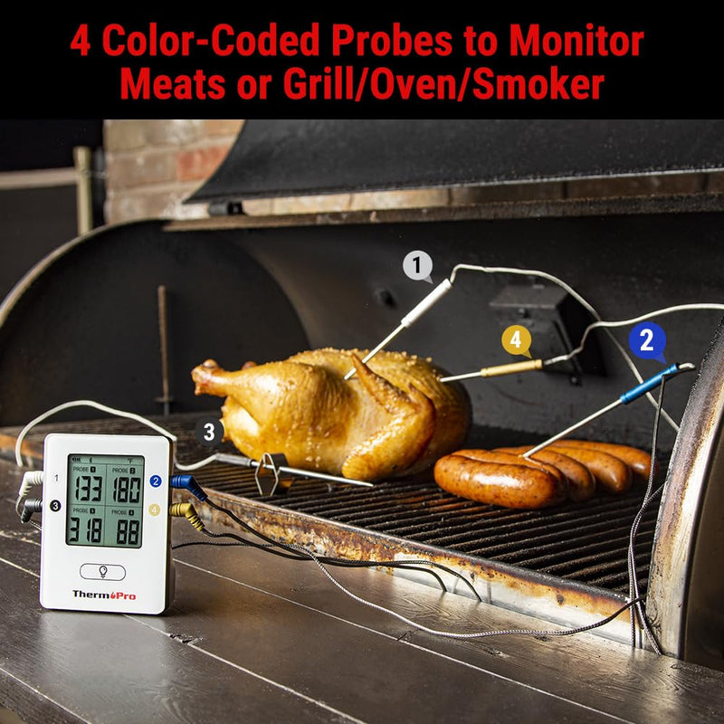 ThermoPro TP25 650FT Wireless Meat Thermometer with 4 Probes, Bluetooth Meat Thermometer for Cooking, BBQ Oven Food Smoker Thermometer Rechargeable White