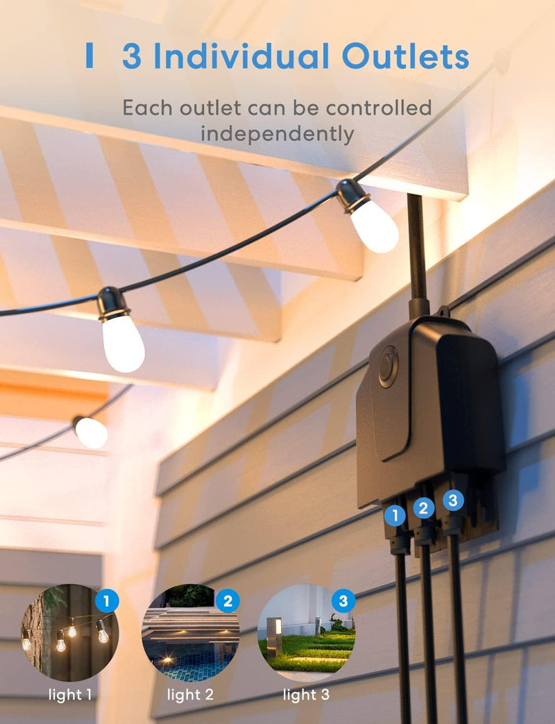 Outdoor Smart Plug, meross Outdoor Wi-Fi Outlet with 3 Independent Sockets Compatible with Apple Homekit, Alexa and SmartThings, Voice & Remote Control, Timer, 2.4 GHz only,Black HomeKit 3 Outlets