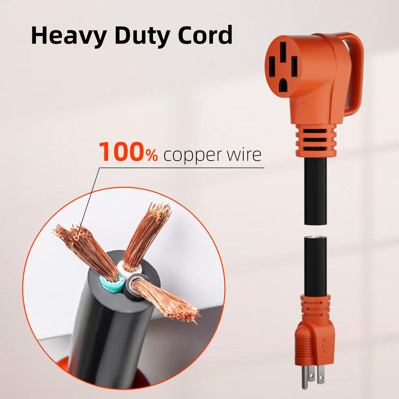 50 Amp to 110 Volt RV Adapter Cord, Nickel-Plated Power Adapter NEMA 5-15P to NEMA 14-50R, 10 AWG Pure Copper Cord, for RV Camper Caravan Van Trailer