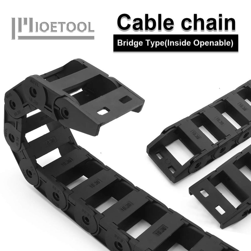 Pack of 2, R38 18mm x 38mm(Inner H x Inner W) Black Plastic Cable Wire Carrier Drag Chain 1M Length for CNC, with End Connectors - Bridge Type (Inner Side openable) 18*38A(2pc） Openable(Bridge Type)