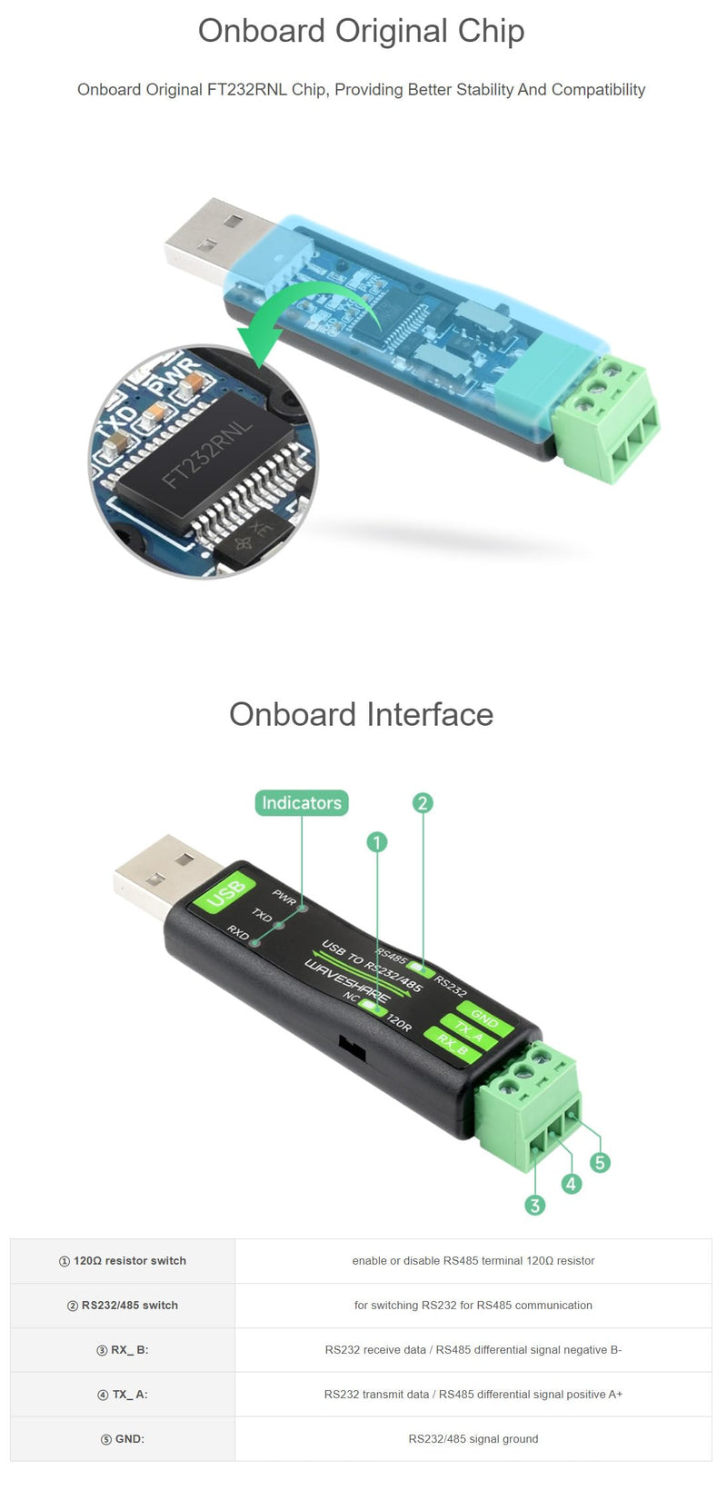 USB to RS232/485 Serial Converter with Original FT232RNL Chip Compatible Mac, Linux, Android, Windows 11/10 / 8.1/8 / 7 Multiple Devices Applicable