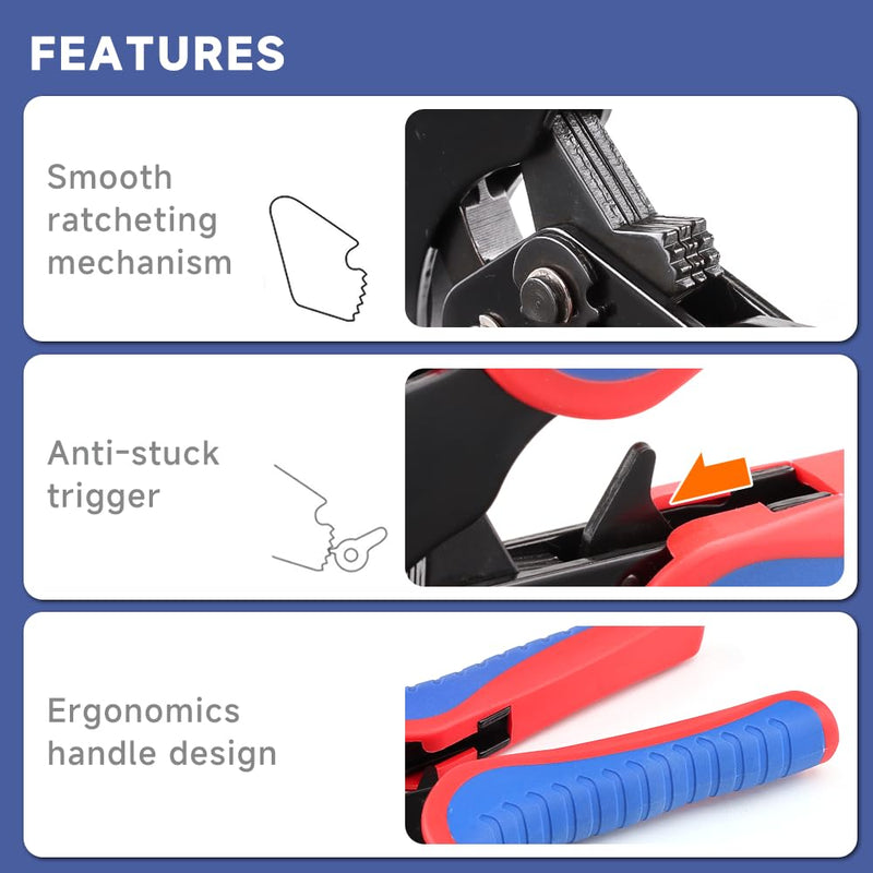 HKS Ferrule Crimping Tool Kit AWG 30-5 with 1200PCS Red Copper Terimnals, Hexagonal Self-Adjusting Ratchet Crimper for End-Sleeves (16-6 with 1200PCS Kit) 16-6 Ferrules Kit