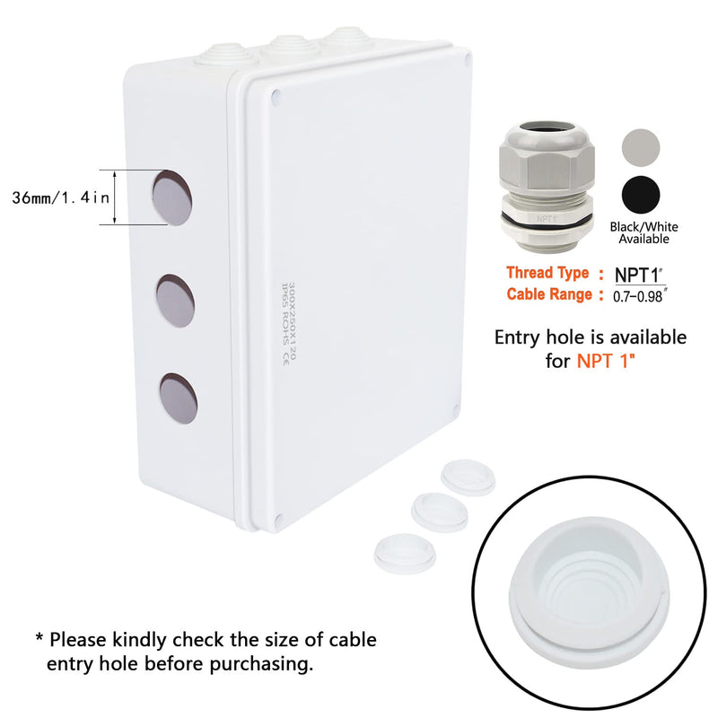 LeMotech ABS Plastic Dustproof Waterproof IP65 Junction Box Universal Electrical Project Enclosure White 11.8 x 9.8 x 4.7 inch (300 x 250 x 120 mm) 11.8" x 9.8" x 4.7" (1pc)