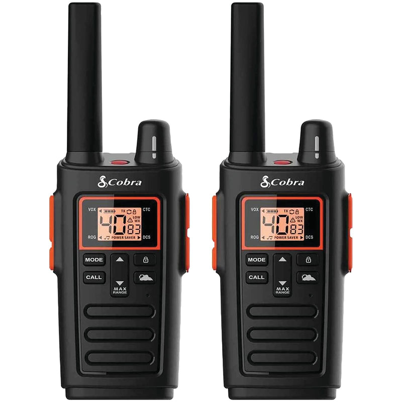 Cobra RX380 Walkie Talkies - Rechargeable, 40 Preset Channels, Long Range 32-Mile Two-Way Radio Set (2-Pack), Black Walkie Talkie