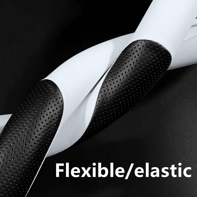  [AUSTRALIA] - Carodi Leather Car Steering Wheel Cover, Elegant, Fashionable, Comfortable, Non-Slip, Breathable, Universal 15 inch, Black and White