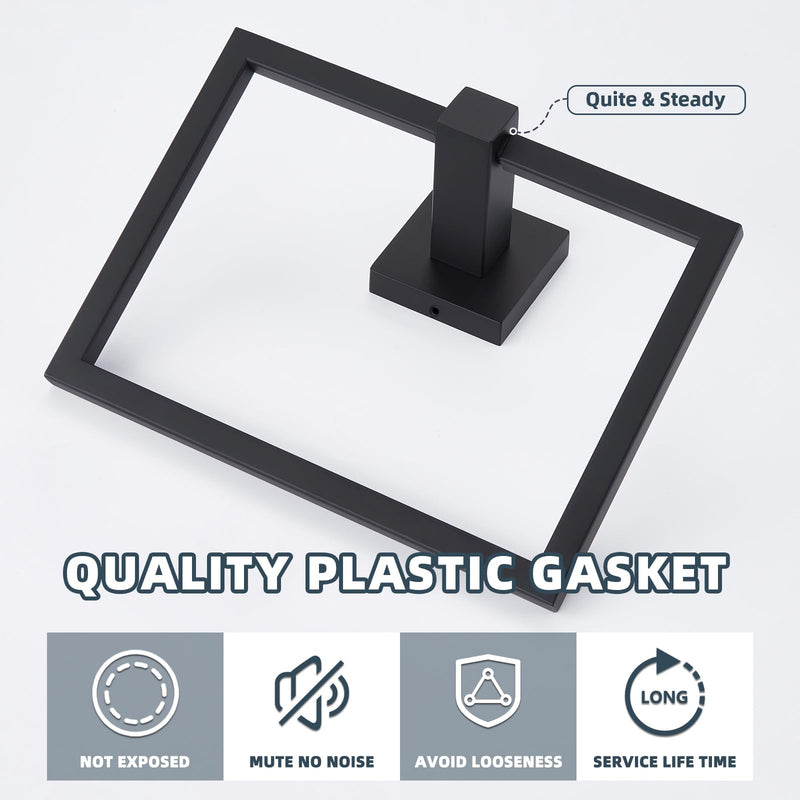 APLusee Swivel Towel Ring Matte Black, 304 Stainless Steel Square Hand Towel Holder for Bathroom Wall Mounted
