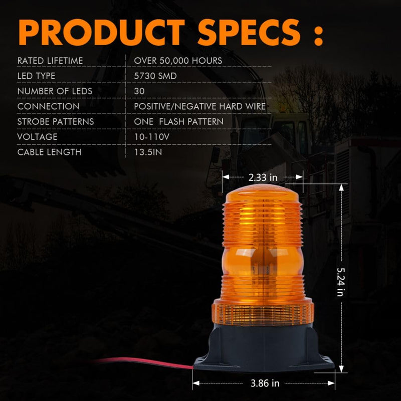 Xprite 30 LED Amber Forklift Beacon Strobe Light Safety Warning Flashing Lights for 10-110V Mower, ATV, Trucks, Tractor, Golf Carts, UTV, Cars, Bus 1 PC