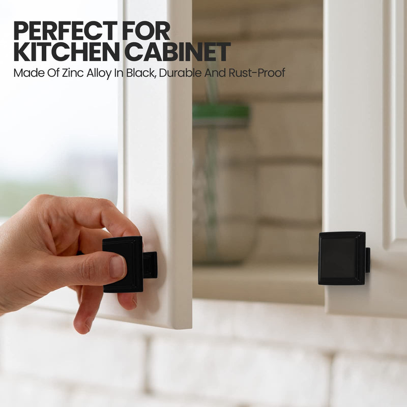 Sintuff Black Matte Cabinet Knobs Bulk 1.25 Inch Square Kitchen Drawer Knobs for Cabinet and Dresser Drawer Pulls Hardware Zinc Alloy Bathroom Kitchen Door Cupboard(20 Pieces) 20