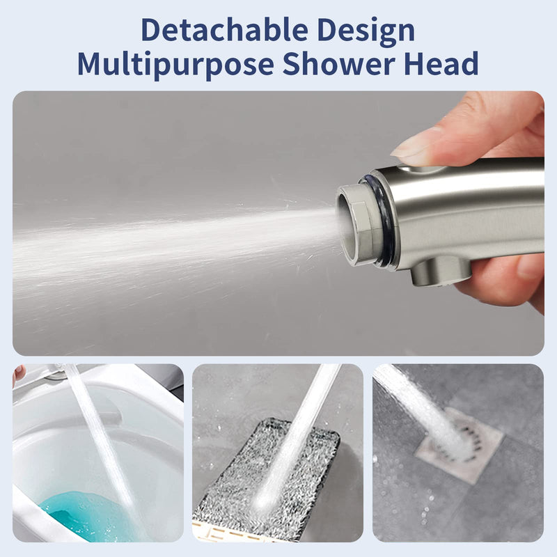 HANLIAN High Pressure Shower Head with Pause Button, 3 Spray Modes Shower Head for RV Camper, Water Saving On Off Shower, Handheld Shower Head with Hose and Self-adhesive Holder (Brushed Nickel) Brushed Nickel