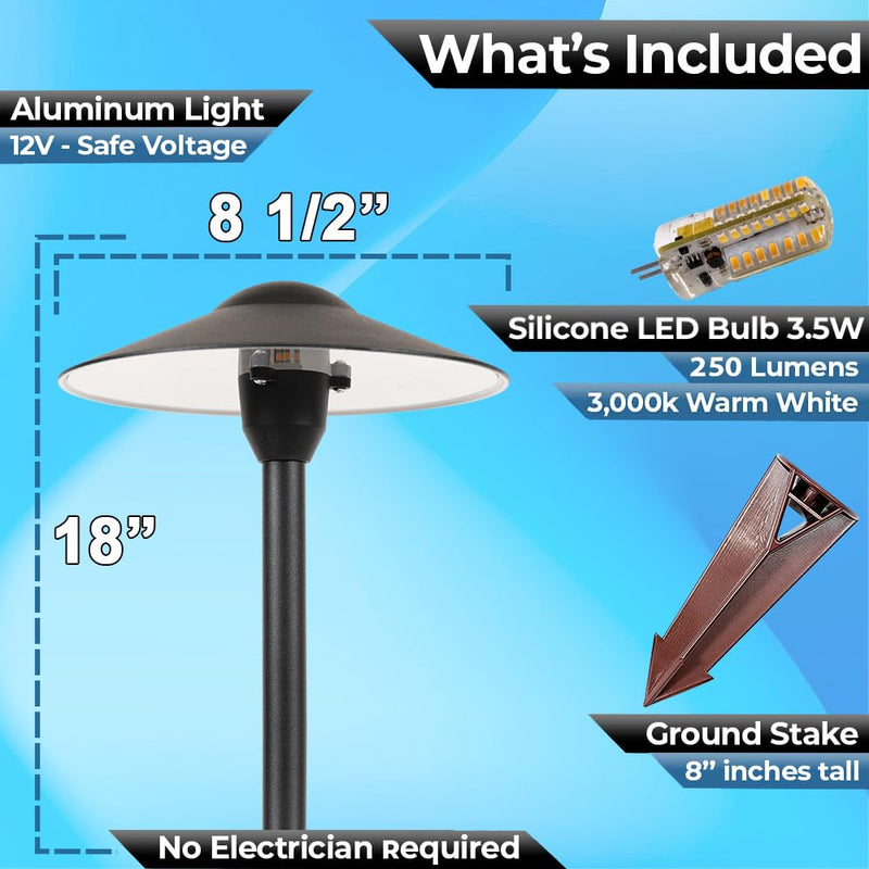 LED Pathway Lights 131 - Heavy Duty Metal Low Voltage Landscape Lighting, 12V Driveway Lights Outdoor Walkway Garden Pathway Lighting with Warm White G4 3.5W 2700K LED Bulb, Ground Stake & Connectors