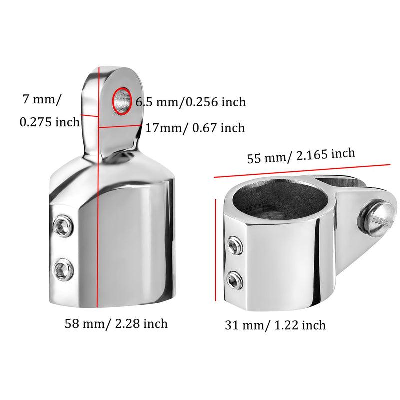 TINGZHIGO Heavy Duty Bimini Top Jaw Slide and Eye End Cap, 316 Stainless Steel Bimini Top Hardware, Fits 7/8 inch or 1 inch OD Round Tube