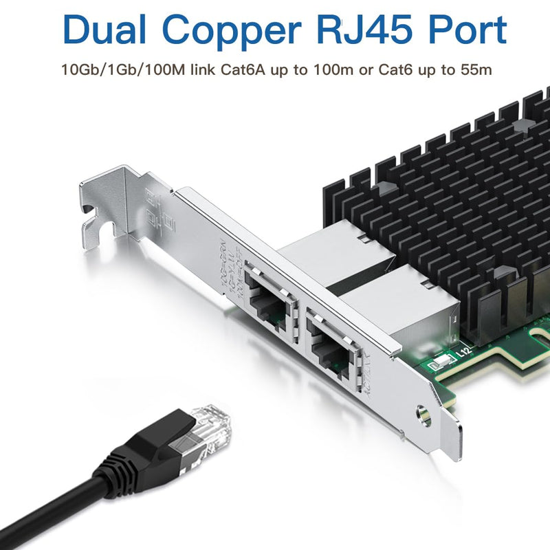 H!Fiber 10Gb PCI-E Network Card NIC, Dual RJ45 Copper Ports, Compare to Intel X540-T2, with Intel X540-BT2 Chip, PCIe X8, 10Gbase-T Ethernet LAN Adapter Support Windows Server/Windows/Linux/VMware ESX X540-10G-2T(2xRJ45)